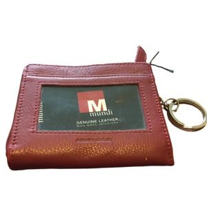 NWT NEW Mundi Red Leather Wallet + Keychain